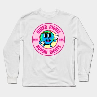 Queer Rights Equal Human Rights - Cute LGBT Earth Cartoon Long Sleeve T-Shirt